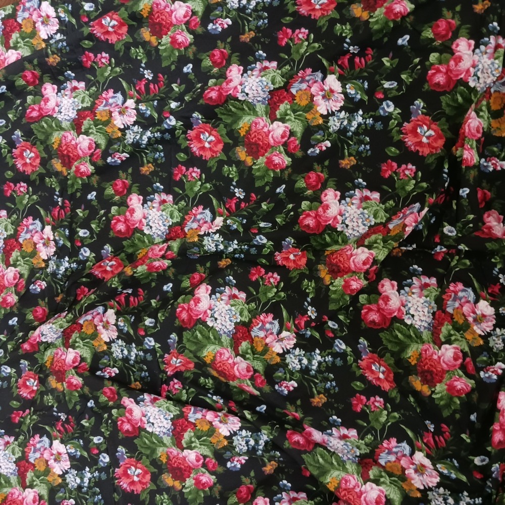 Vintage Cossette Isadora Ralph Lauren Fitted King Sheet Black Floral Cotton USA‎